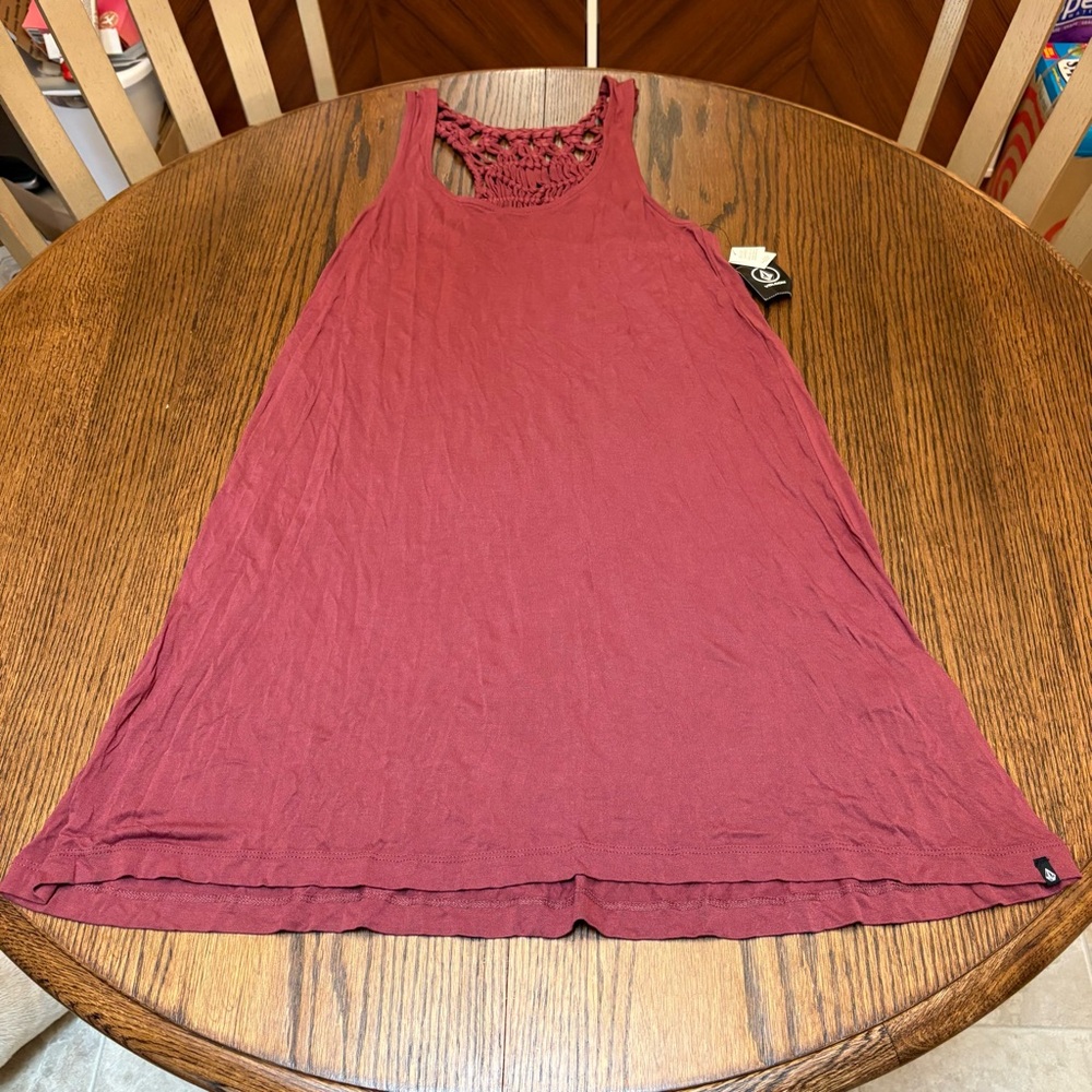 NWT Volcom Women’s Sleeveless Macramé Dress Braided Lace Back Burgundy Size XS